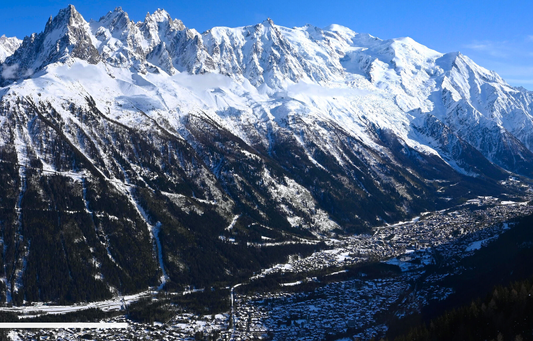 Village of Chamonix from Le Flegere ski resort after snow storm